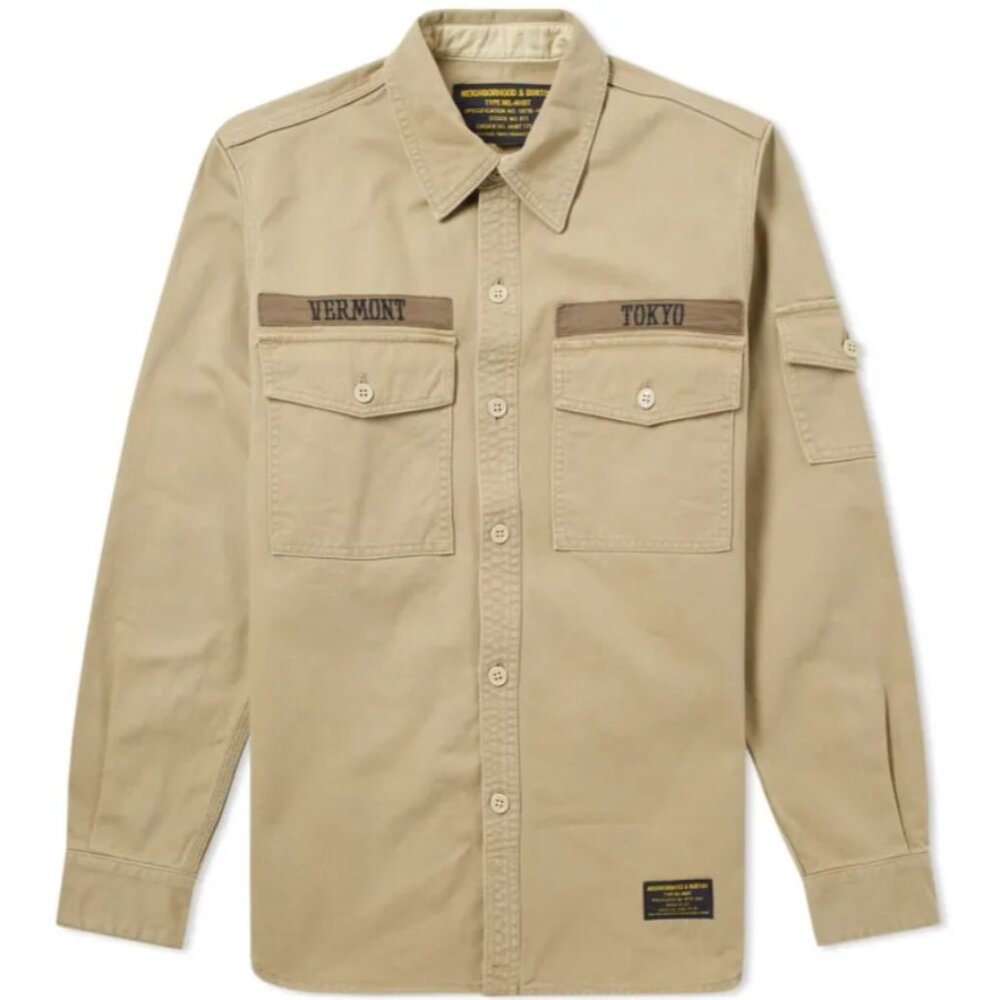 Neighborhood x Burton Mens Tactical Shirt‎ Button Up Cotton Canvas Beige Size XL
